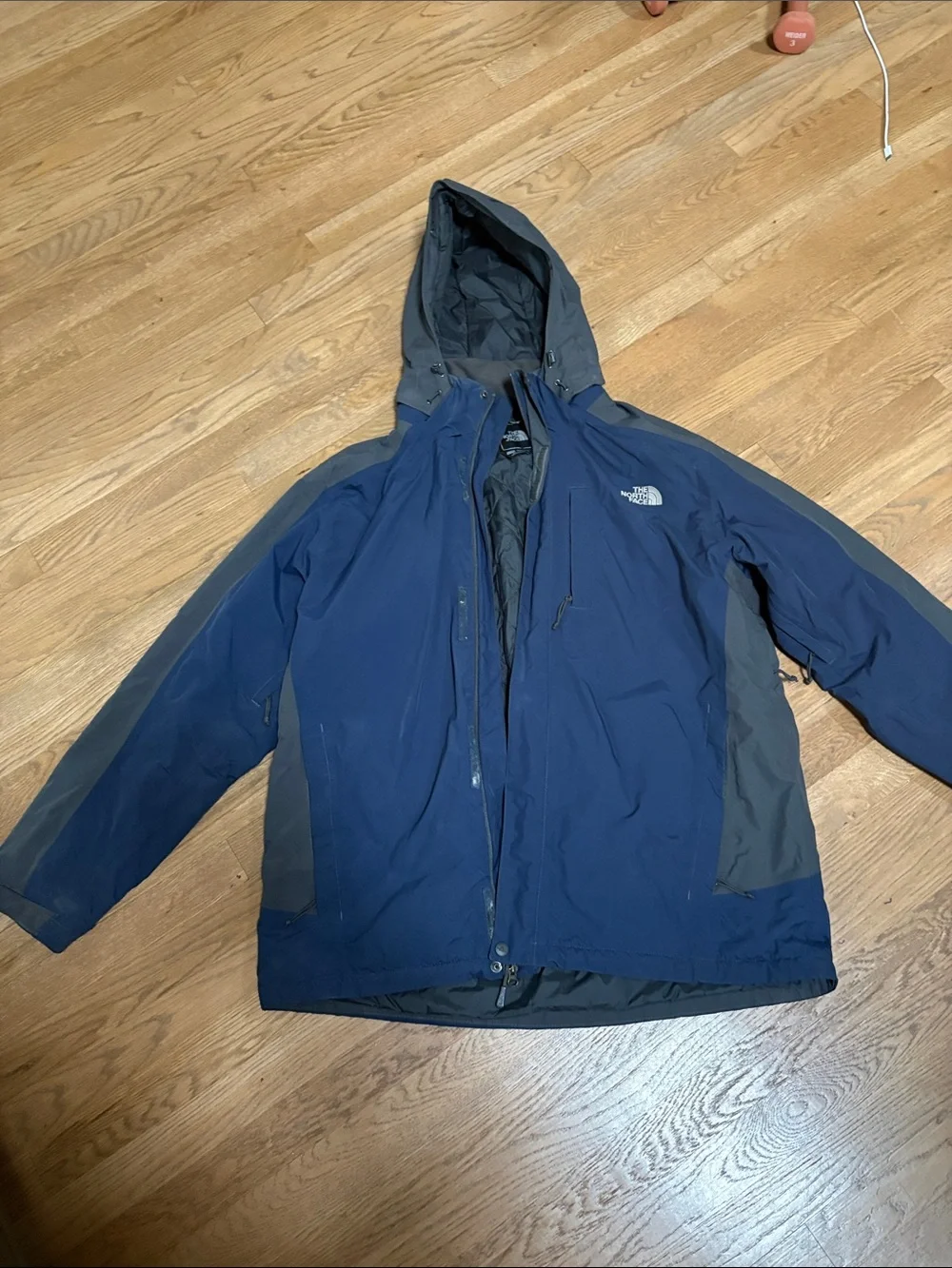 The North Face Men’s Hooded Raincoat in Navy and Gray